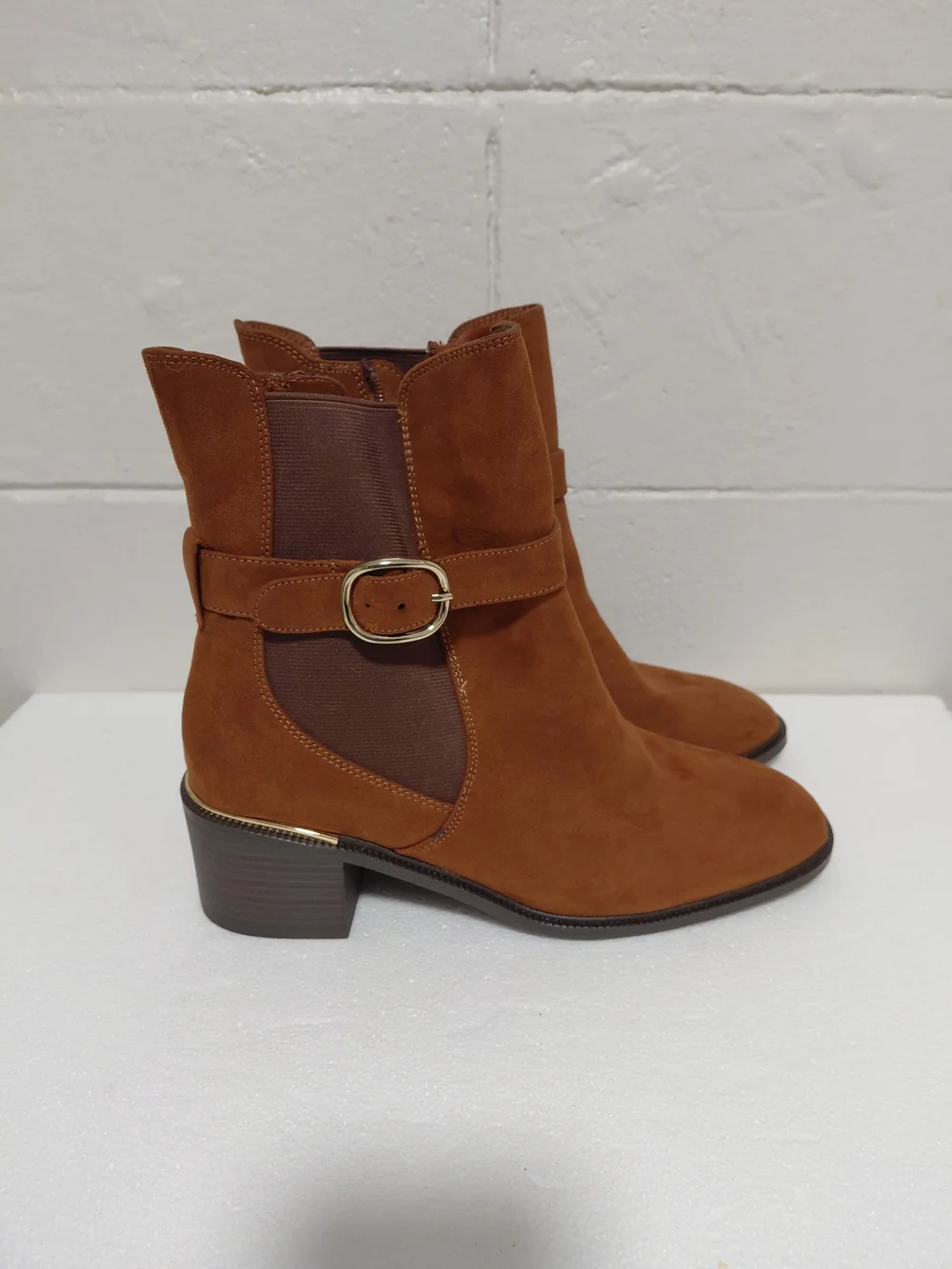 Suede Ankle Boots in Brown - Women's Stylish Zip Boot